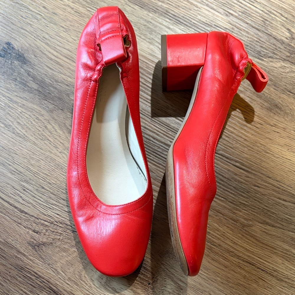 Everlane Made in Italy Red Leather Block Heel Shoes
